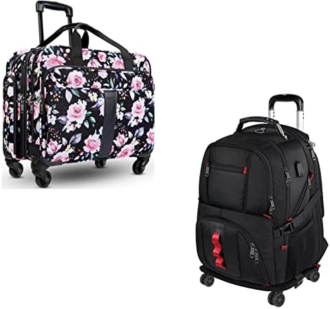 Rolling torba za laptop žene, kotrljajući ruksak s točkovima, 17 inča Velika premium kotrljalica sa spiljivim kotačima, ruksak na