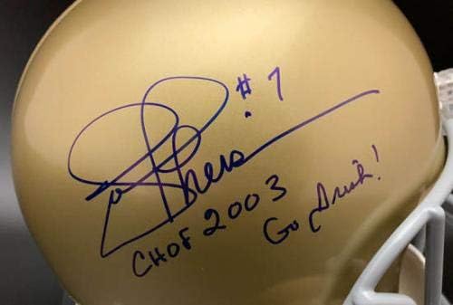 Joe Theismann potpisao F / S Notre Dame Helmet + CHOF 2003 itp PSA/DNK autographed - autographed College Helmets
