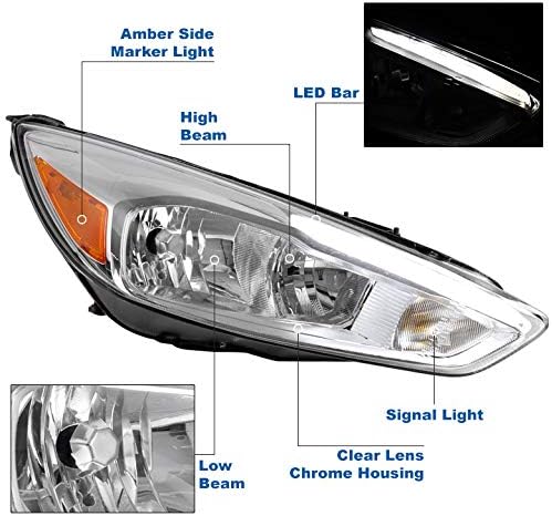 ZMAUTOPARTS zamjena LED cijevi prednja svjetla Chrome sa 6,25 Bijela DRL svjetla kompatibilna sa Ford Focusom 2015-2018