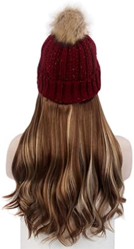 N / modni evropski i američki ženski šešir za kosu jedan crveni pleteni šešir perika duga kovrčava smeđa perika i šešir jedan
