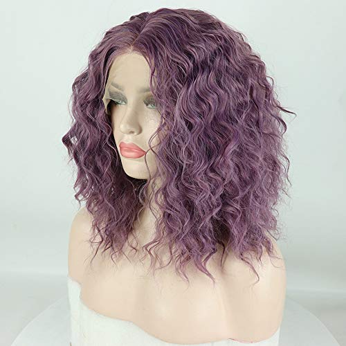 Fdsweetzj purple 13x6 Lace Front Curly perike, Glueless sintetički otporan na toplotu kratak Bob labave Curly perike za crne žene.