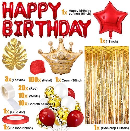 Toylin Red Gold rođendanski ukrasi, crveni ukrasi za zabave, bijeli Zlatni konfeti baloni Zlatna zavjesa za Dan nezavisnosti Baby
