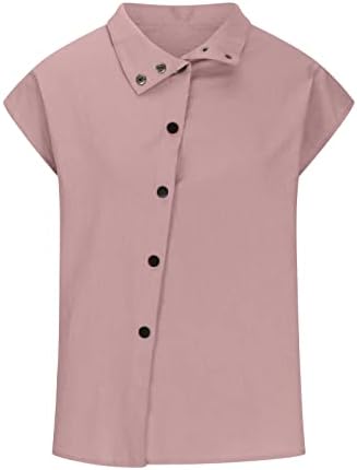 Pamučne platnene bluze za ženska majica s čvrstom remenom kratkim rukavima Dressy tipka dolje majice Ljetne casual labave vrhove