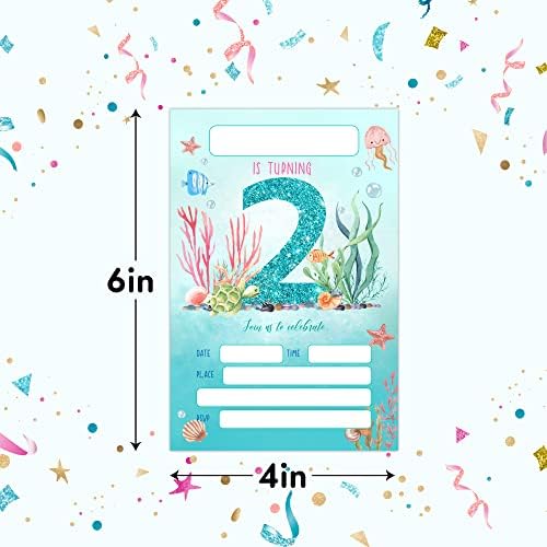 RLCNOT kartice za rođendan sa koverte od 20 - okeana pod morem 2. rođendana pozivnice za djecu, dječake ili djevojke, slavljenica