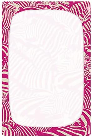 Alaza Pink Zebra Print Listovi krevetića za životinje ugrađene bassinet list za dječake Djevojke za djecu, mini veličine 39 x 27 inča