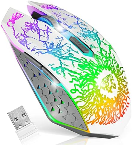Scettar bežični miš za igre, punjivi bežični računarski miš za igre sa šarenim LED svetlima, tihi klik, režim za uštedu energije,