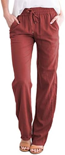 Andongnywell ženske elastične posteljine duge hlače Palazzo posteljina casual pantalona Oceanside Pant sa džepovima