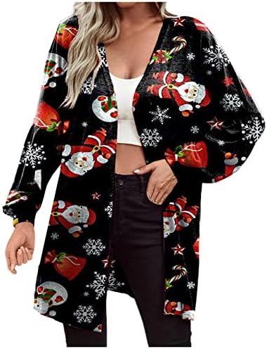 Ružni božićni džemperi za žene 2022 plus veličina casual moda jesen zimski lagani kardigan dugi rukav otvoreni prednji smiješni božićni