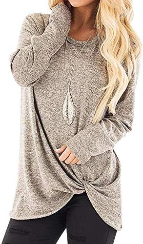 Prednji prst čvorov pulover vrhove za žene labave povremene bluze s dugim rukavima O-izrez Čvrsta boja