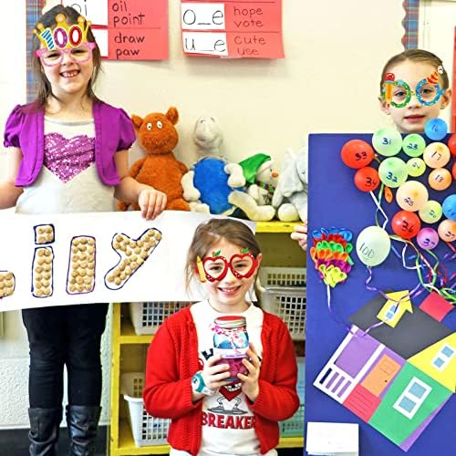 HowAf 100 dana školskih naočala za djecu, 30 kom sretnog 100. na čaša školskog papira za vrtić predškolske predškolske kostime velike