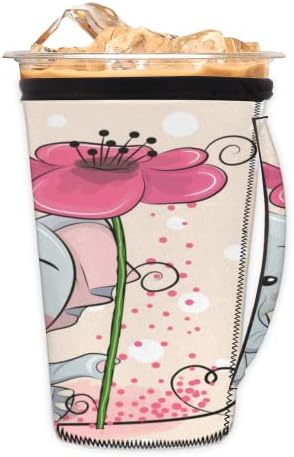 Slon ružičasti cvijet za punjenje za punjenje kafe s ručicama neoprenjskih čaše za sode, latte, čaj, pića, pivo