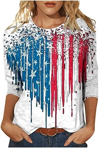 Dan žena za nezavisnost Modni američki zastava Ispis 3/4 rukava za ruke casual crewneck srpanj 4. majica Bluze