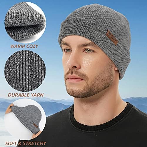 EINSKEY kapa sa manžetnama za muškarce / žene, pletena smotana kapa od 2 pakovanja klasična dnevna obična zimska topla čarapa
