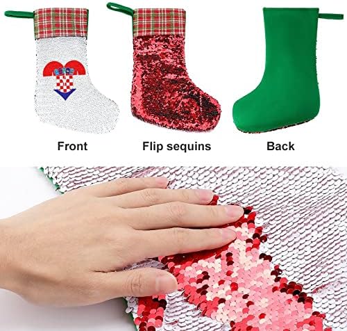 Ljubav Hrvatska Heartbeat Božićna čarapa sa blistavim Blingbling Sequinom Xmas Holiday Fireplace Mantle Party Shaketing Decor