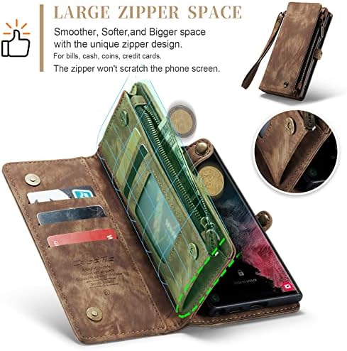Futrola za mobilni telefon futrola za novčanik Samsung Galaxy S22 Ultra, 2 u 1 odvojiva Premium kožna torbica sa magnetnim patentnim