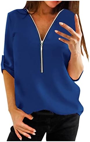 Top Girls Ljeto Jesen dugih rukava 2023 Vneck šifon zip up plavno ručak bluza majica za ženske 9U 9U
