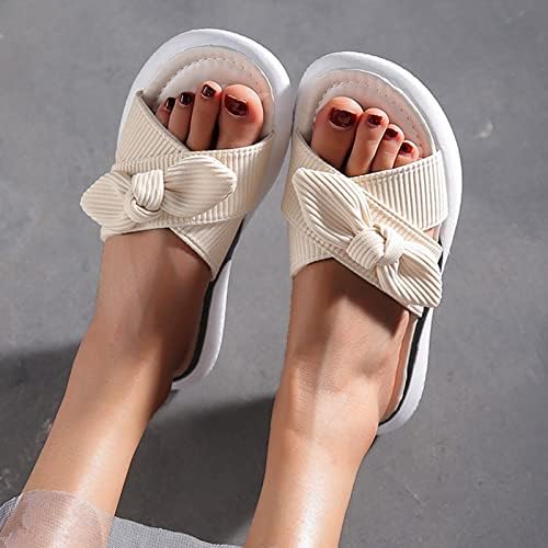 USYFAKGH ženske sandale na platformi ljetne modne Bowknot tkanine površine ravne meke donje Ležerne sandale