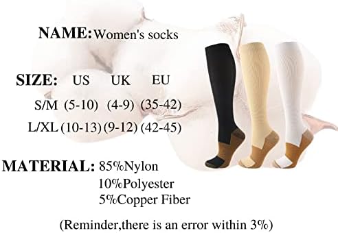 Eyhlkm 9 pari bedrinski konac visoko sportske čarape za kompresiju bakra za žene muške cirkulacije medicinske sestre čarape