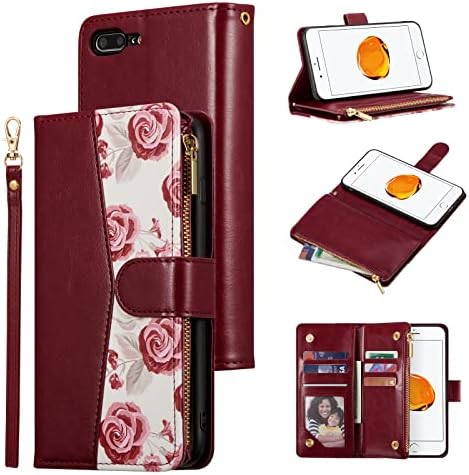 UEEBAI torbica za novčanik za iPhone 7 Plus / iPhone 8 Plus, Premium PU kožna magnetna torbica za zatvaranje džepna torbica sa zatvaračem