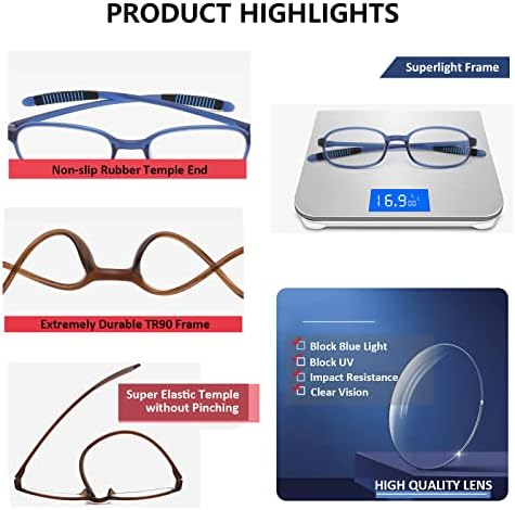 HotJojo 3 Pack TR90 Čitanje naočale Plavo svjetlo Blokiranje fleksibilnih čitača protiv sjaja / Eyestrain / UV400 Lagane povišice