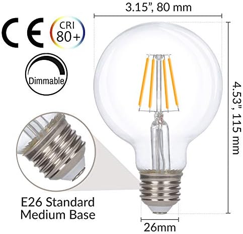 Simba rasvjeta LED Edison Vintage Vanity Globe Filament G25 4W dimabilna 40W ekvivalentna 120v sijalica za ogledalo za šminkanje u