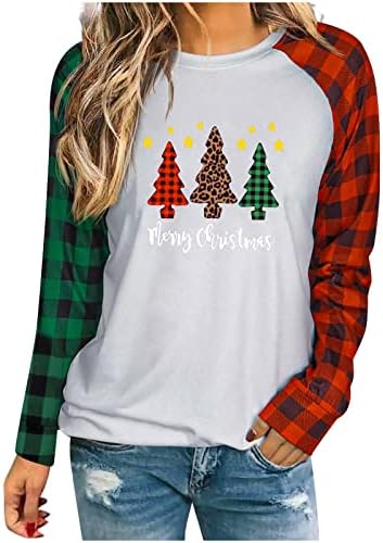 Duks za žene Božić Buffalo karirana majica Božić Tree Color Block Tee bluza Irvas štampani dugi rukavi