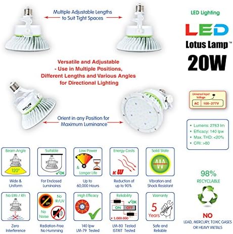 HyLite LED rasvjeta HL-LS-20 W-E26-50k Lotus lampa, 100 W ekvivalent, 5000K, 2800 lumena, balast Bypass AC direktno ožičenje 120-277v,
