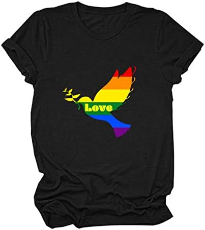 Djevojke Casual Bluzes Kratki rukav Tors Tee Boat vrat Bird Rainbow Heart Love Graphic Fall Ljetni bluze 8i