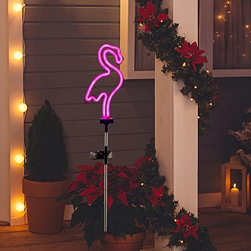 Pink Flamingo Solarno svjetlo za vrtne kočiće, 1 Paket vanjsko svjetlo za solarne staze za Dvorište dvorišta, neonsko ružičasto osvjetljenje