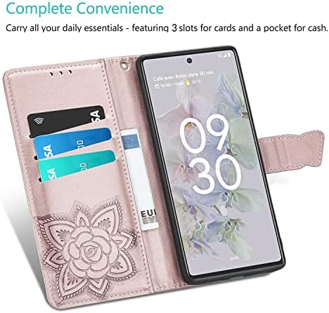 DiGPlus za torbicu za novčanik Google Pixel 6A, [leptir & amp; Flower Embossed] kožna torbica za novčanik Flip zaštitni poklopac telefona