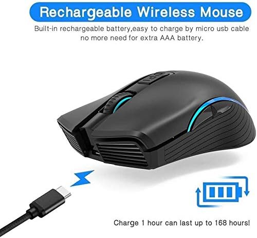 WFB bežični miš za igranje punjivi Bluetooth miševi pune veličine 2.4 G sa Nano USB prijemnikom,3 Podesiva DPI nivoa,6 dugmadi za