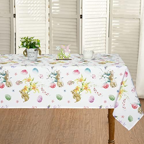 Uskršnji stolnjak, zeko jaja stolna odjeća za vanjsku, pravokutni proljetni cvijet šareni poklopac stola, vodootporan stol za pranje