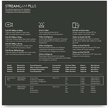 Logitech Streamcam Plus Webcam paket sa stativom, USB čvorom i prstenom