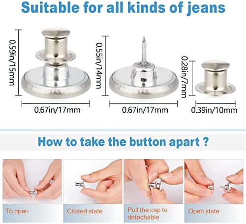 Nadograđeni, 6 seta Jeans gumb igle, zamenski gumbi, podesivi gumb Jeans Instant, bez alata i ne šiva trenutni se proširuju ili ne