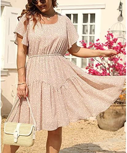 Tifzhadiao Plus Size labava haljina za žene, ženske rupke s kratkim rukavima cvjetni print haljine visokog struka Tvrda mini haljina