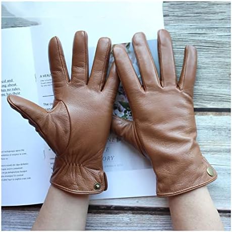 N / A rukavice muške jesenske tanke vunene zimske Plus kašmir hladne i tople žuto-smeđe kožne rukavice