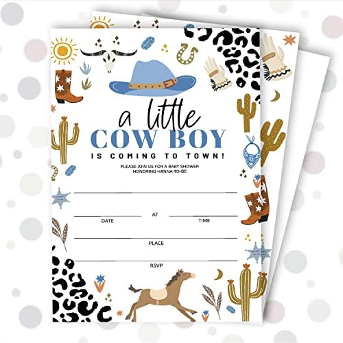 Huyaw Cowboy Poziv za tuširanje 25 paketa 4 x 6 kartice, retro zapadni kaubojski šešir sa sedlom rodeo bebe Pozivi i koverte za dječje