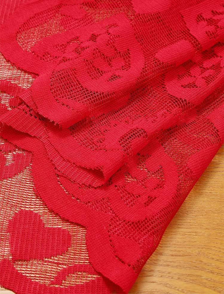 13 x 72 inčni crveni čipkani trkač za dekor dnevno zaljubljeni, valentinove čipke stolnjak, ukrasi za valentinovo za zabavu za Valentinovo