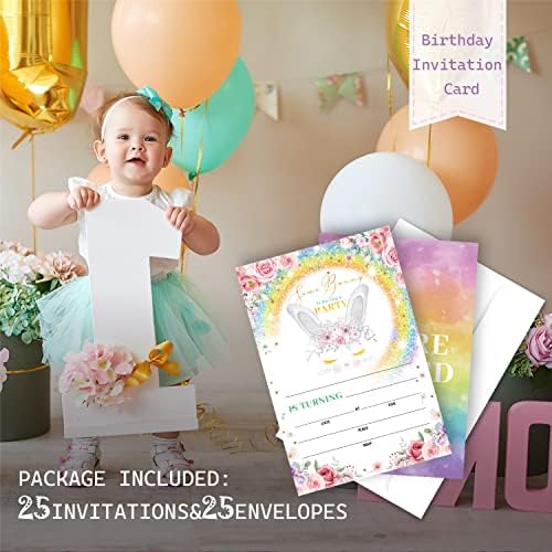 Huyaw Rainbow Bunny Uskrsna rođendana Poziv za pozivu 25 Pakovanje 4 X 6 kartice, akvarel cvjetni pozivnici za rođendan i koverte