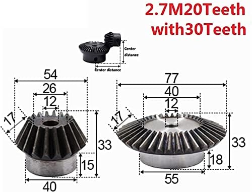 BIENKA 1:1.5 zupčanik 2.7 modul 20teeth + 30teeth unutrašnja rupa 12mm 90 stepeni pogon komutacijski Čelični zupčanici