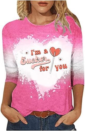Comfort Boja odjeća 3/4 rukava pamučna posadna linija Ljubav grafički ručak labava fit top košulja za djevojke za djevojke jeseni