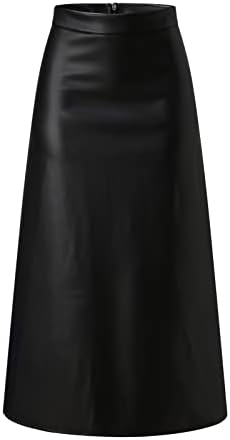 Vintage crna Plisirana suknja Umjetna koža struk Boja čvrsta djevojka suknja ženska duga linija visoka Maksi suknja za žene u trendu