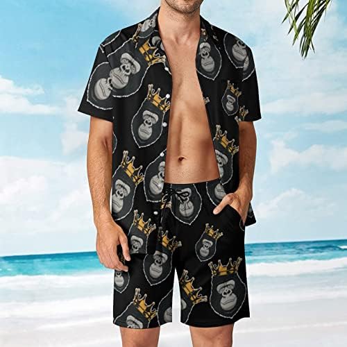 Funny Gorilla Head muške havajske majice s kratkim rukavima i hlače za kratke ruke i hlače Ljetna plaža Outfits labavi staza