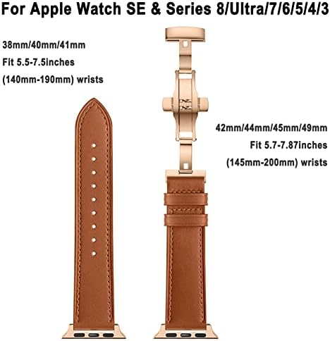 Pravi kožni pojas Kompatibilan je za Apple Watch Band 38mm 40mm 41mm 42mm 44mm 45mm 49mm, metalni leptir kopča za zamjenu kože za