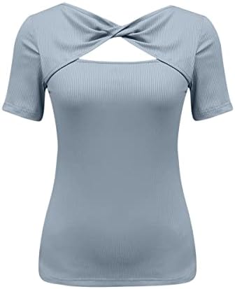 Nxxyeel Summer bluza za žene kratki rukav fit puloverske košulje pune boje izdubljene ležerne tanke sve utakmice tine vrhove