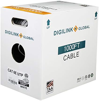 DG mrežna rješenja CAT6E Plenum, 1000FT, UTP 23AWG, Čvrsti goli bakar, 600MHz, ETL certificirani, skupno Ethernet kabel u bijelom