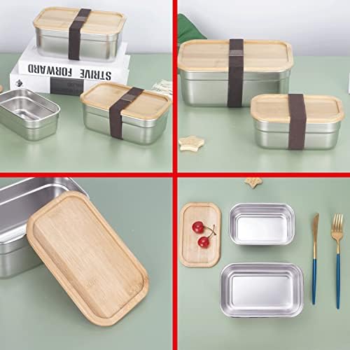 Zyvahehp nehrđajući čelik Bento Food kutija za ručak s bambusovim poklopcima za školu / vanjski