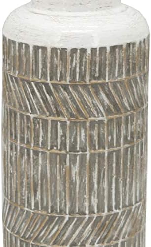 Benjara 16 inčni mliječni jar dizajn akcentni dekor sa kožemonom dnom bazom, sivom bojom