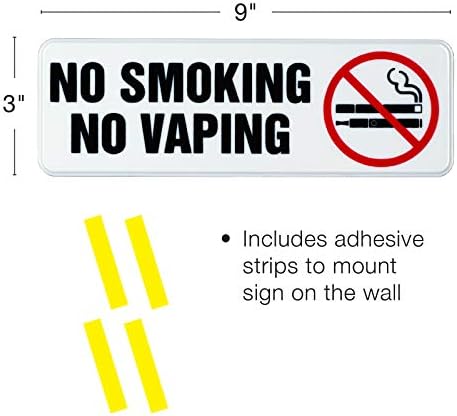 Exceello Global Proizvodi Ne pušenje Nema vaping Znak: unutarnji vanjski bez pušenja Upozorenje. 9 x 3 inča, paket od 4